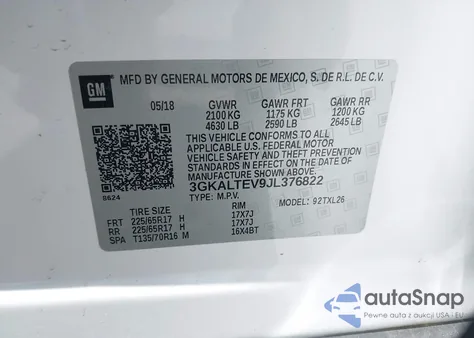 2018 GMC Terrain Sle из США, поврежденный, VIN 3GKALTEV9JL376822